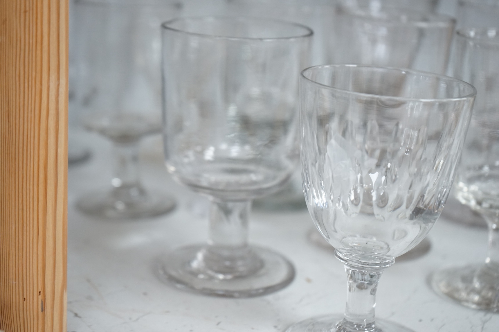 Sixteen George III and Victorian rummers and sherry glasses, largest 14cm high. Condition - mostly good